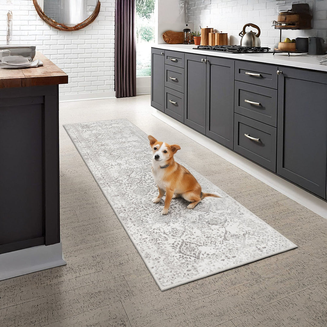 White Transitional Design Machine Washable Cotton Area Rug