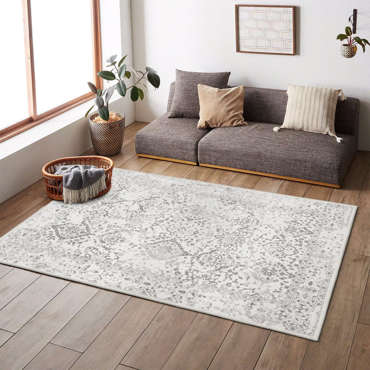 White Transitional Design Machine Washable Cotton Area Rug