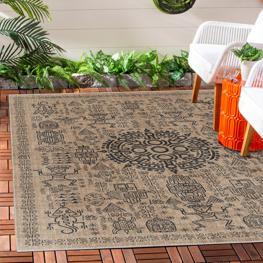 Quartz Design Tan Machine Washable Cotton Area Rug