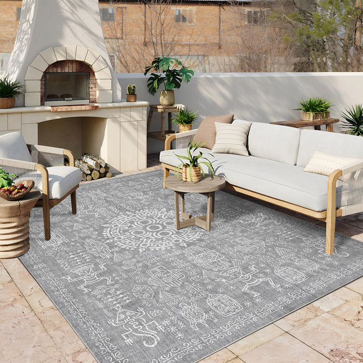 Rivet Silver Machine Washable Cotton Area Rug