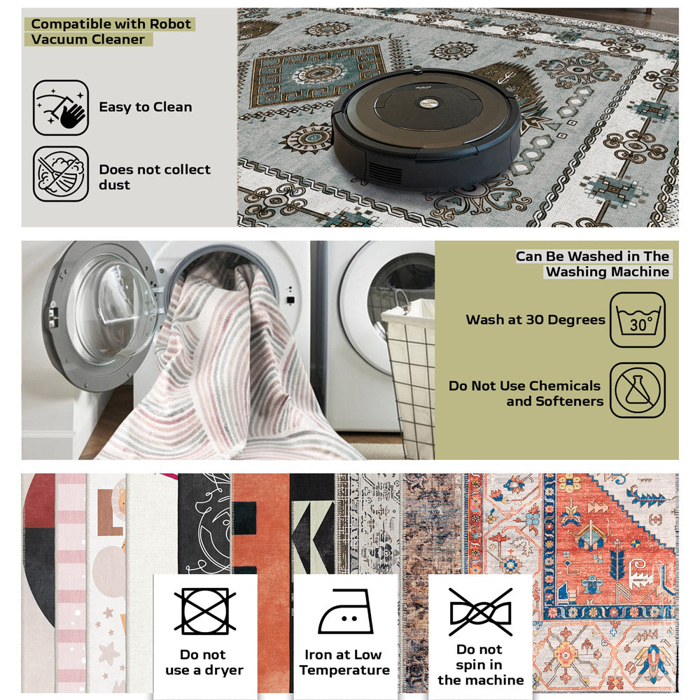 Rivet Silver Machine Washable Cotton Area Rug