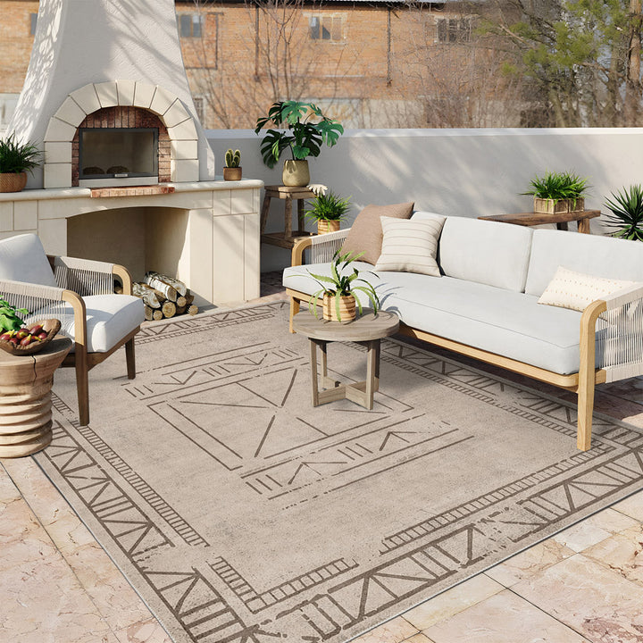 Beige Geometrical Design Machine Washable Cotton Area Rug