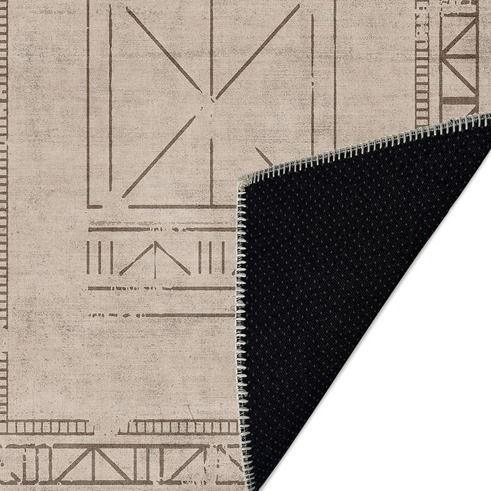 Beige Geometrical Design Machine Washable Cotton Area Rug
