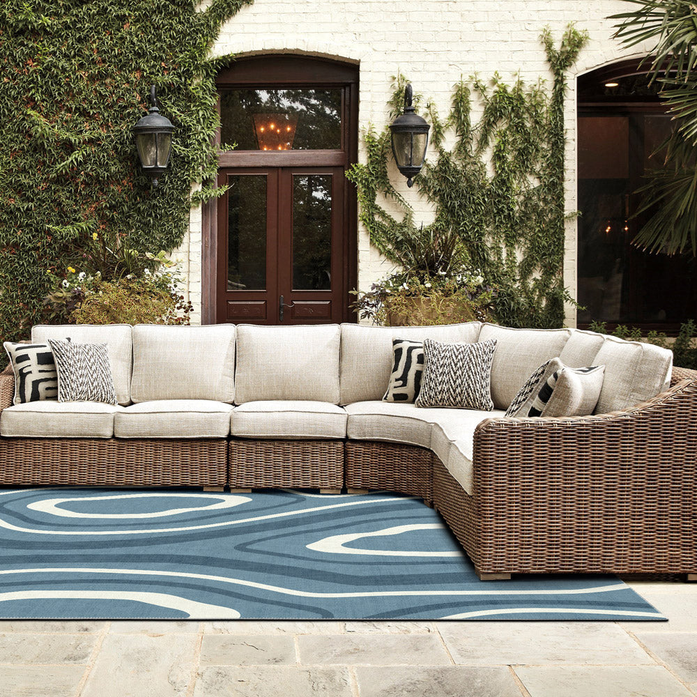 Modern Abstract Blue Machine Washable Cotton Area Rug