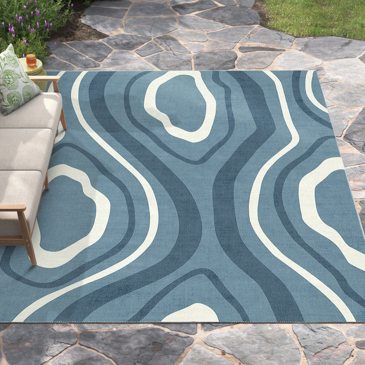 Modern Abstract Blue Machine Washable Cotton Area Rug