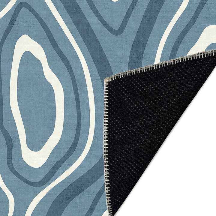 Modern Abstract Blue Machine Washable Cotton Area Rug