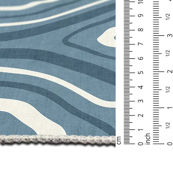 Modern Abstract Blue Machine Washable Cotton Area Rug