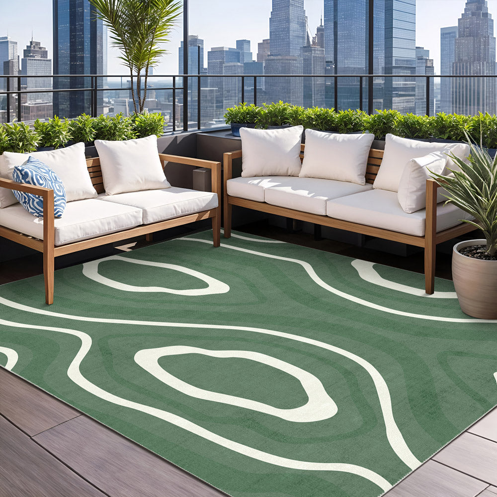 Modern Abstract Green Machine Washable Cotton Area Rug