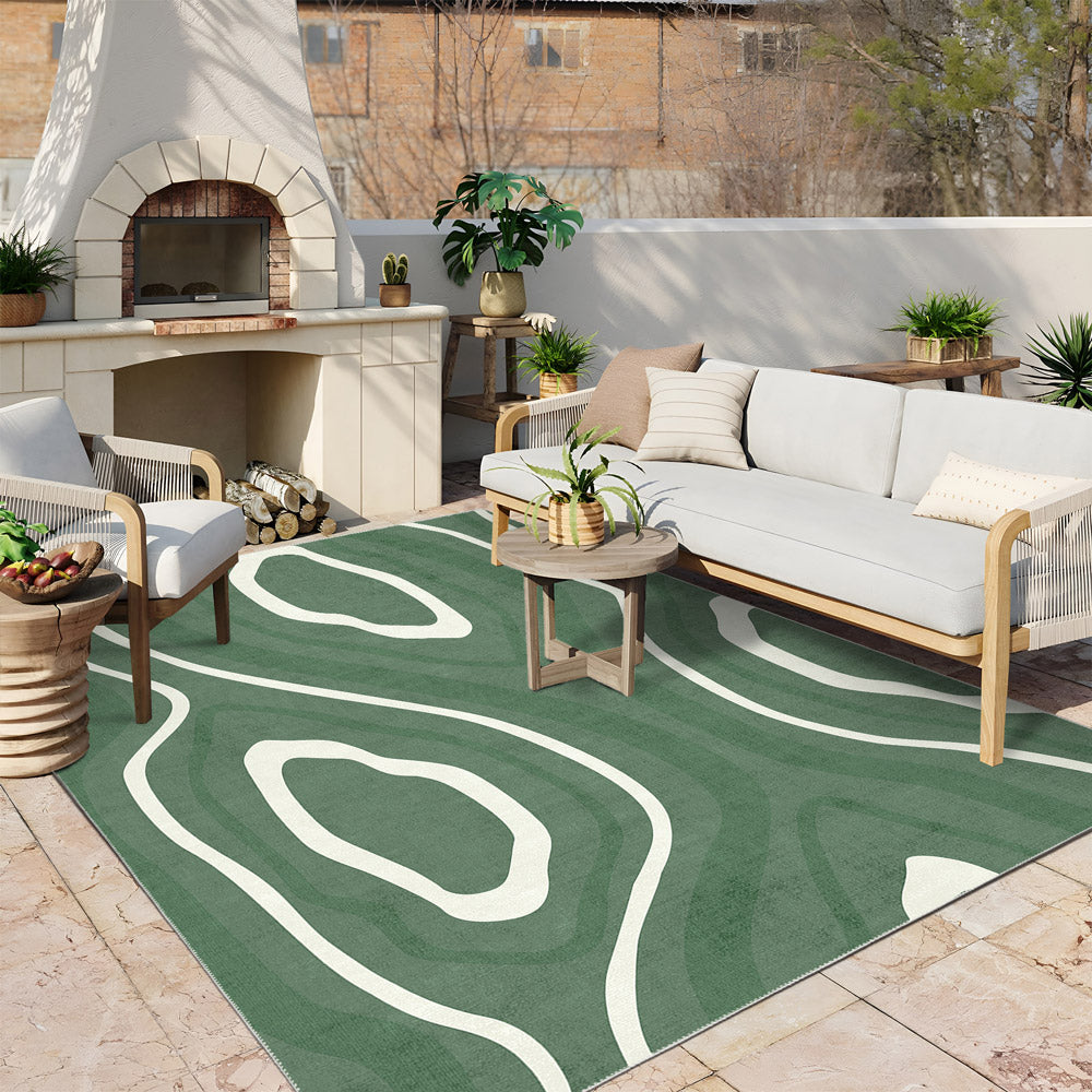 Modern Abstract Green Machine Washable Cotton Area Rug