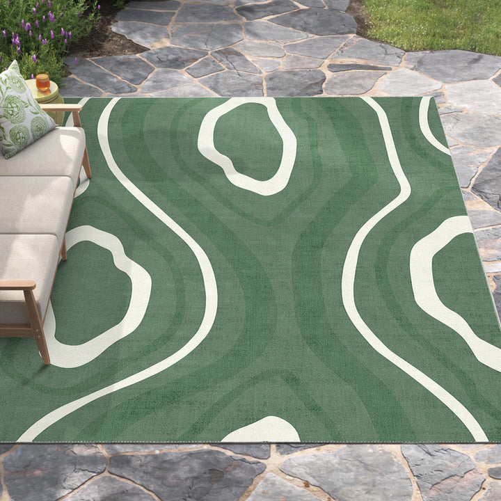 Modern Abstract Green Machine Washable Cotton Area Rug