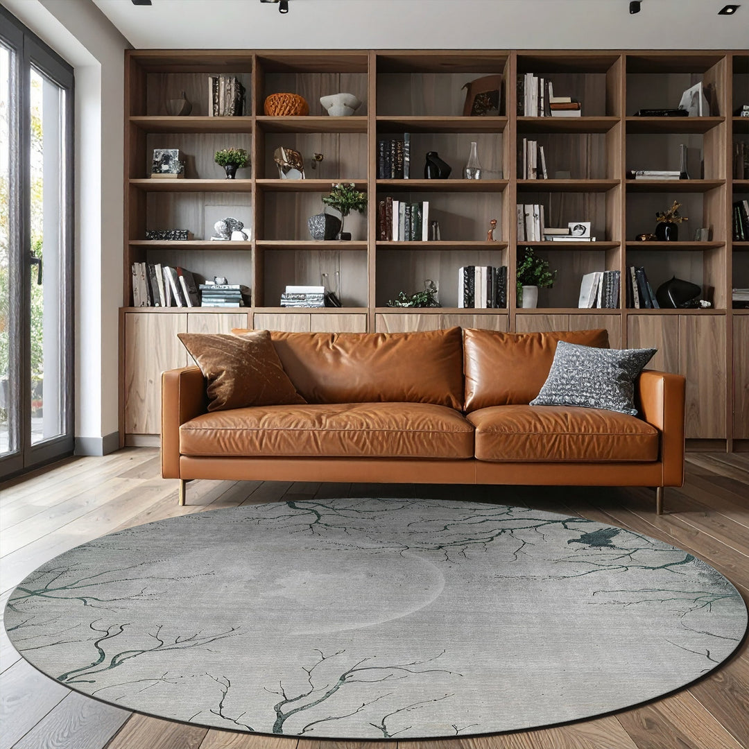 Avon Halloween Moon and Night Design Gray Machine Washable Cotton Rug