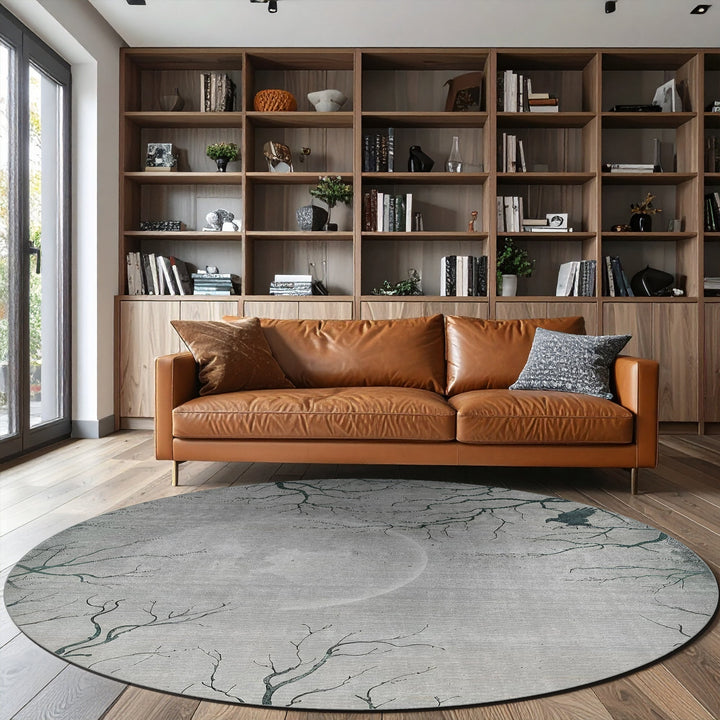 Avon Halloween Moon and Night Design Gray Machine Washable Cotton Rug