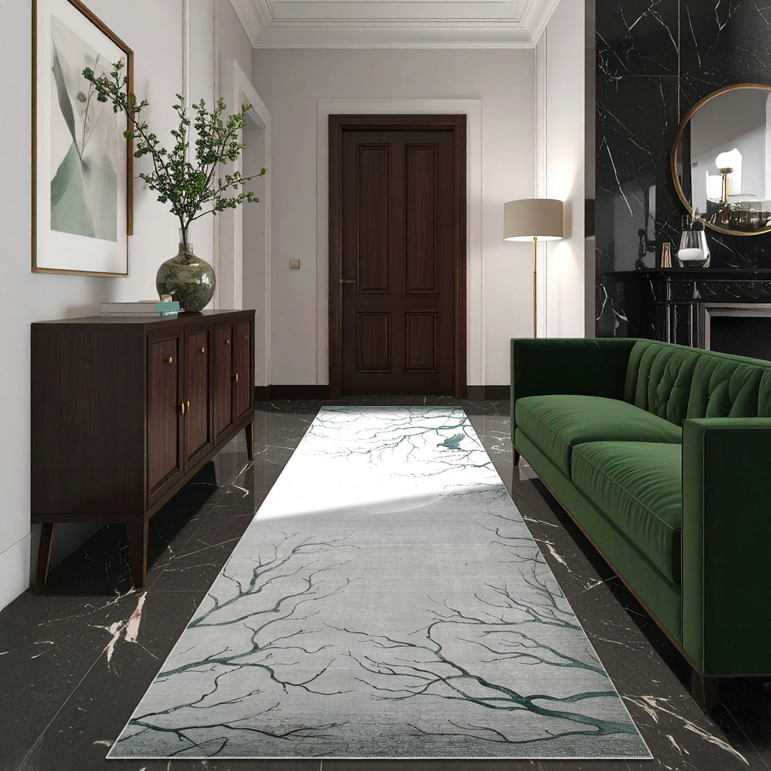 Avon Halloween Moon and Night Design Gray Machine Washable Cotton Rug