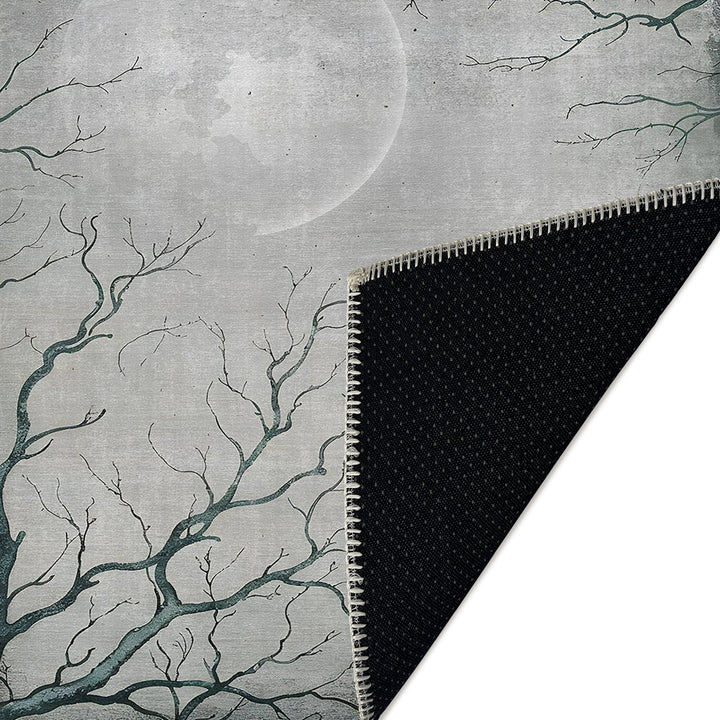 Avon Halloween Moon and Night Design Gray Machine Washable Cotton Rug