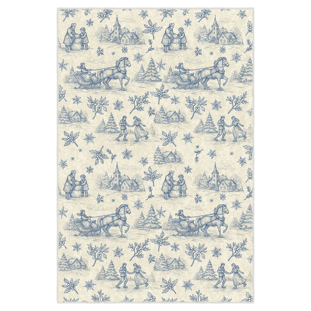 Zavora Christmas Beige Machine Washable Cotton Area Rug
