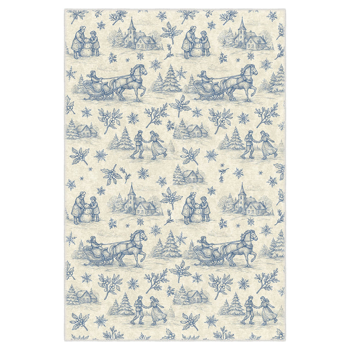 Zavora Christmas Beige Machine Washable Cotton Area Rug