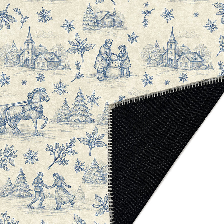 Zavora Christmas Beige Machine Washable Cotton Area Rug