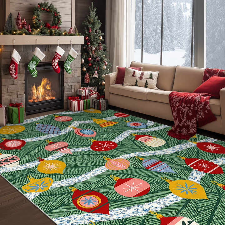 Zailen Christmas Green Machine Washable Cotton Area Rug