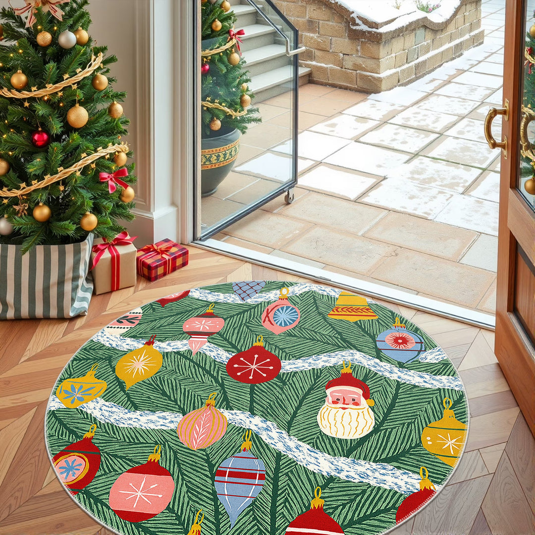 Zailen Christmas Green Machine Washable Cotton Area Rug