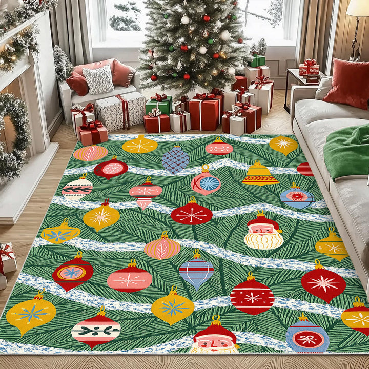 Zailen Christmas Green Machine Washable Cotton Area Rug
