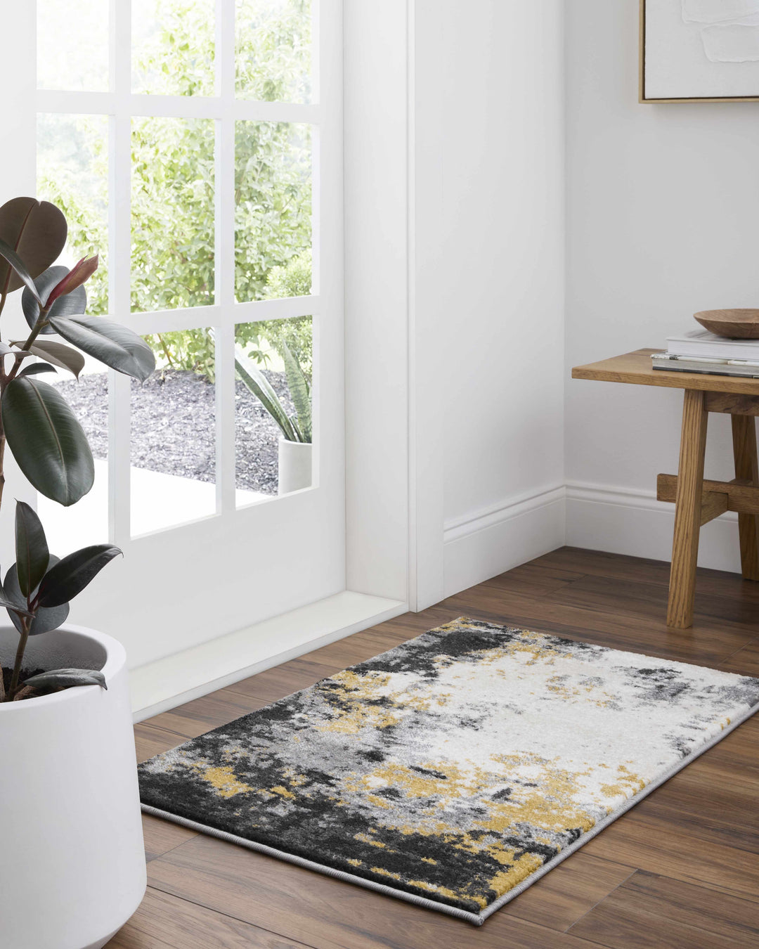 Gardners Modern Abstract Design Charcoal And Mustard Area Rug
