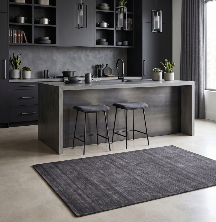 Modern Solid Charcoal 5x7 Blended Wool Hand Woven Area Rug