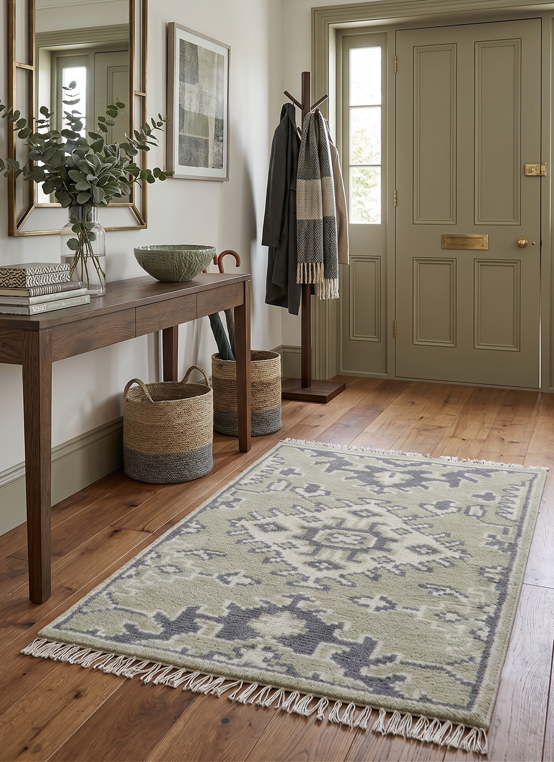 Small 2x3 Traditional Beige And Gray Hand Knotted Wool Rug