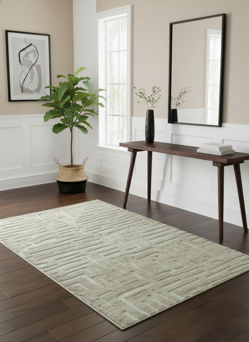 Custom Made Modern Contemporary Beige Hand Knotted Wool Area Rug