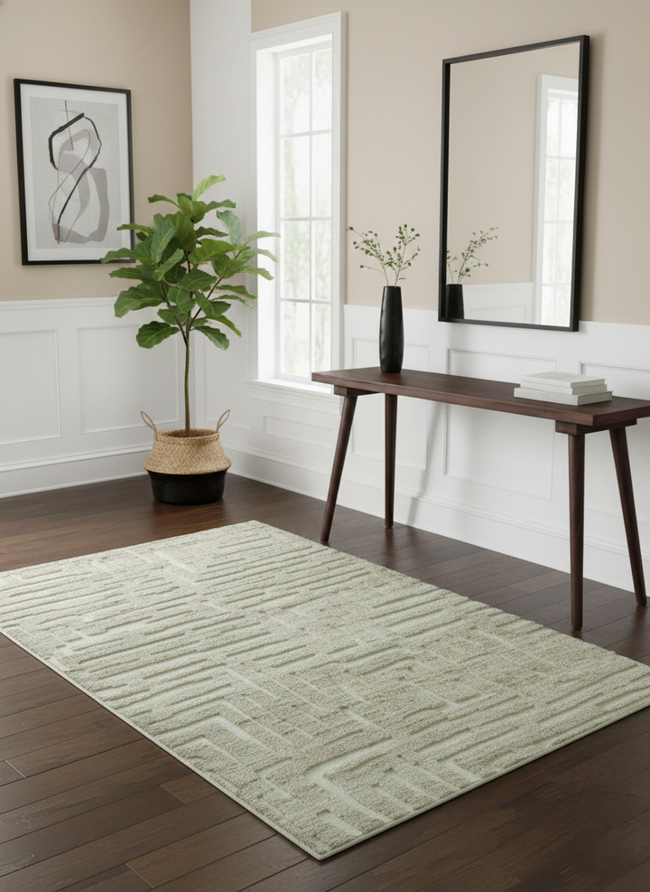 Custom Made Modern Contemporary Beige Hand Knotted Wool Area Rug