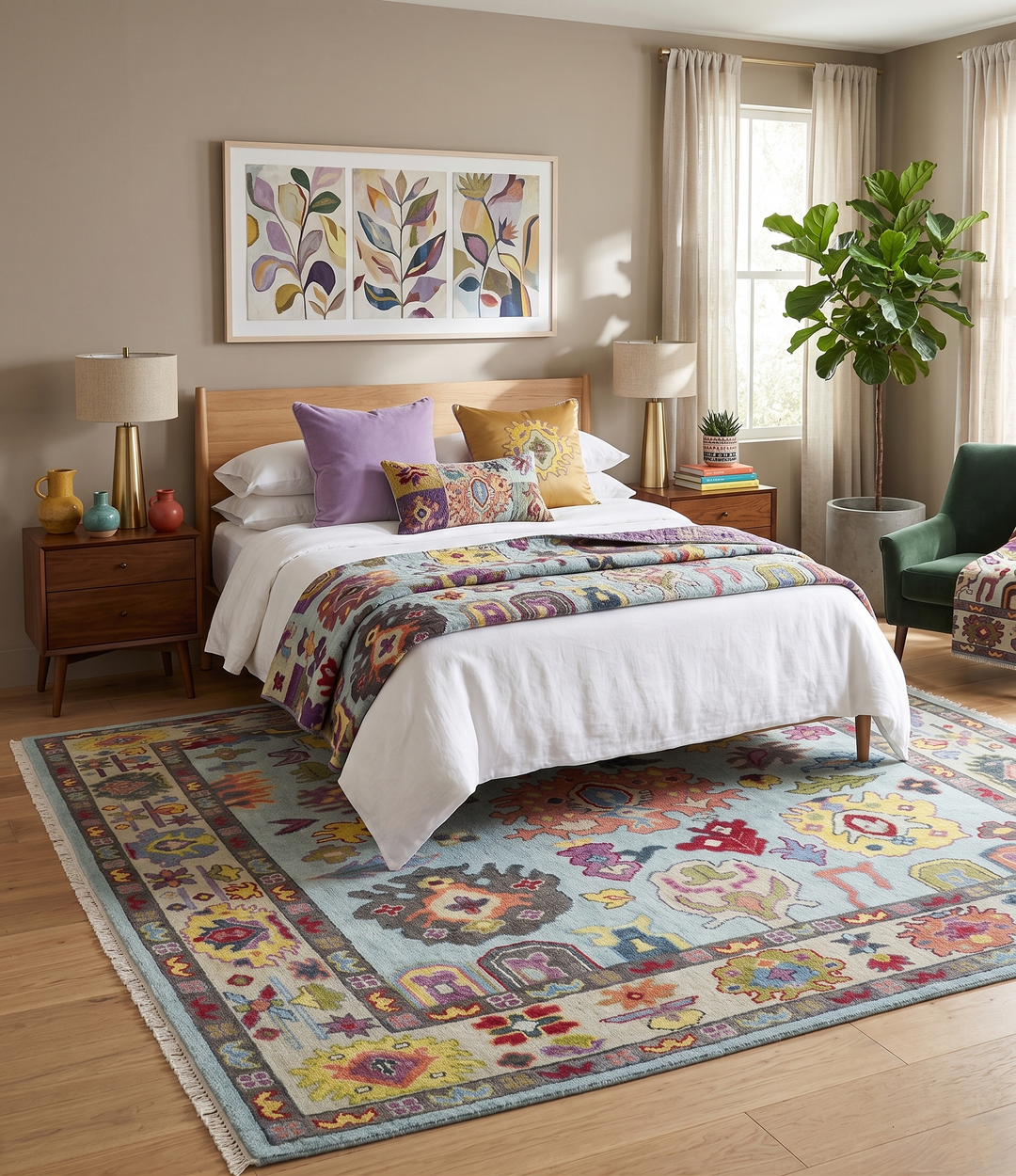 Custom Made Hand Knotted Modern Oushak Blue and Beige Wool Area Rug