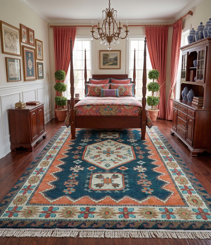 Custom Made Traditional Blue And Ivory Hand Knotted Wool Rug