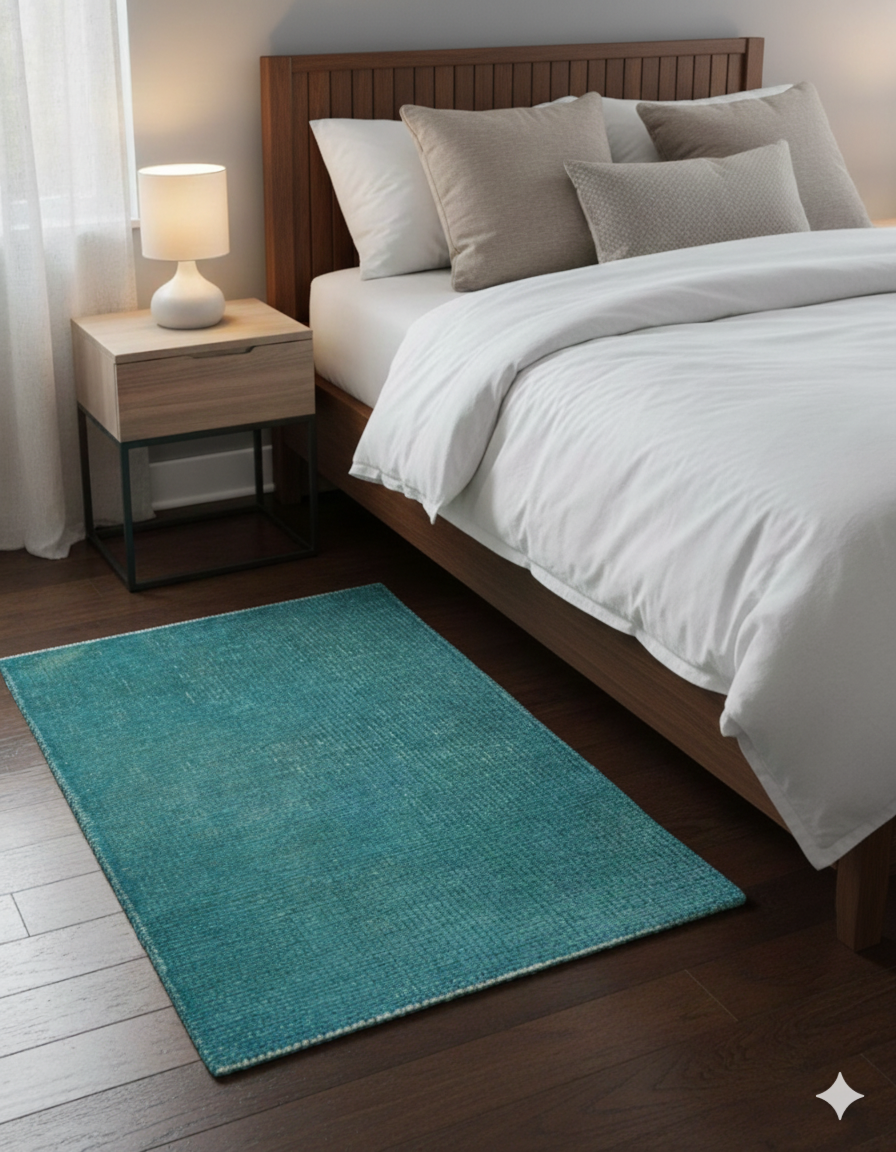 Custom Made Modern Solid Overdyed Blue Hand Knotted Wool Area Rug