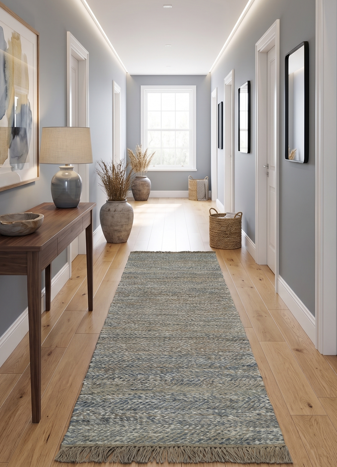 Quick Ship 2.6x8 Modern Gray And Brown Hand Woven Jute and Art Silk Rug