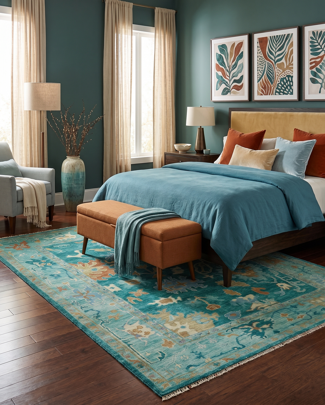 Hand Knotted Teal Traditional Oushak Multi size wool area rug