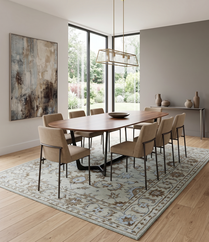 Custom Made Ivory, Taupe and Aqua Traditional Hand Tufted wool area rug
