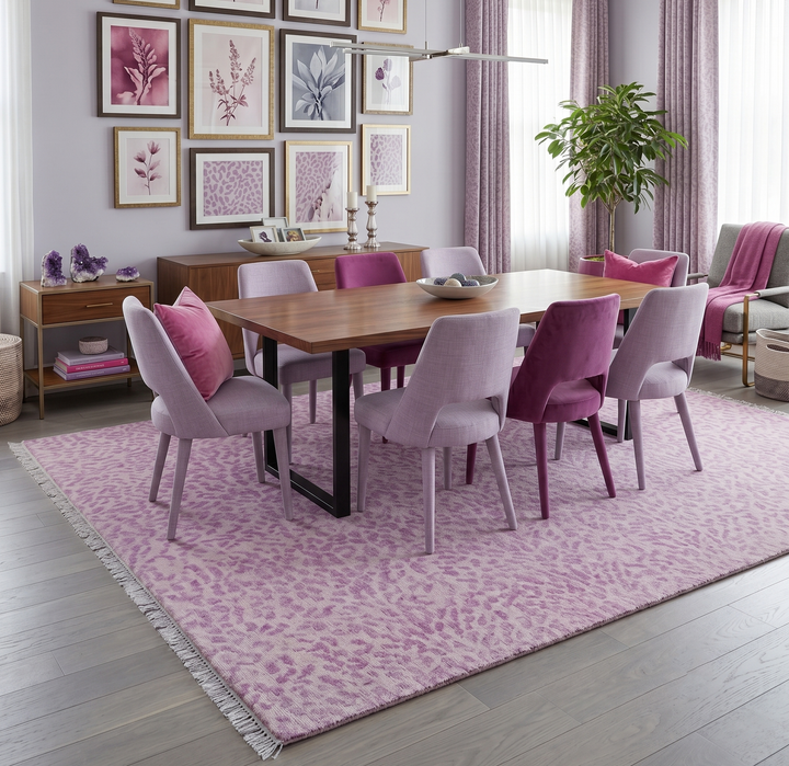 Custom Made Pink Contemporary Abstract Leopard Print Hand Knotted Wool Rug