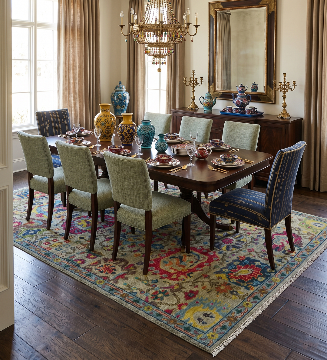 Colorful Oushak Traditional Hand knotted Custom Made wool Area Rug