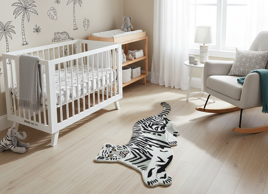 Hand Tufted Black And White Animal Tiger 2x6  Wool Area Rug