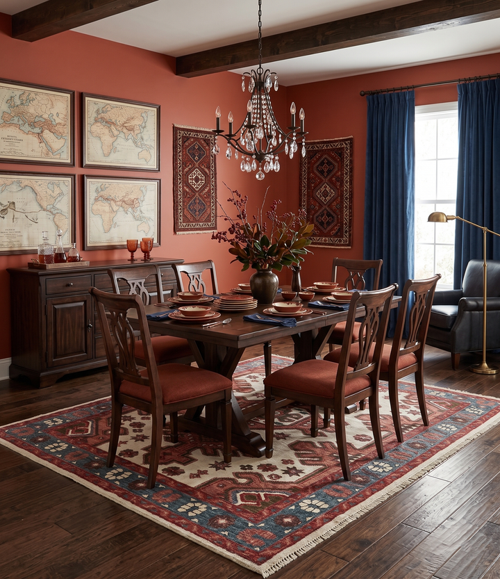 Coral Rust and Ivory Hand Knotted Traditional Heriz Serapi  Wool area Rug