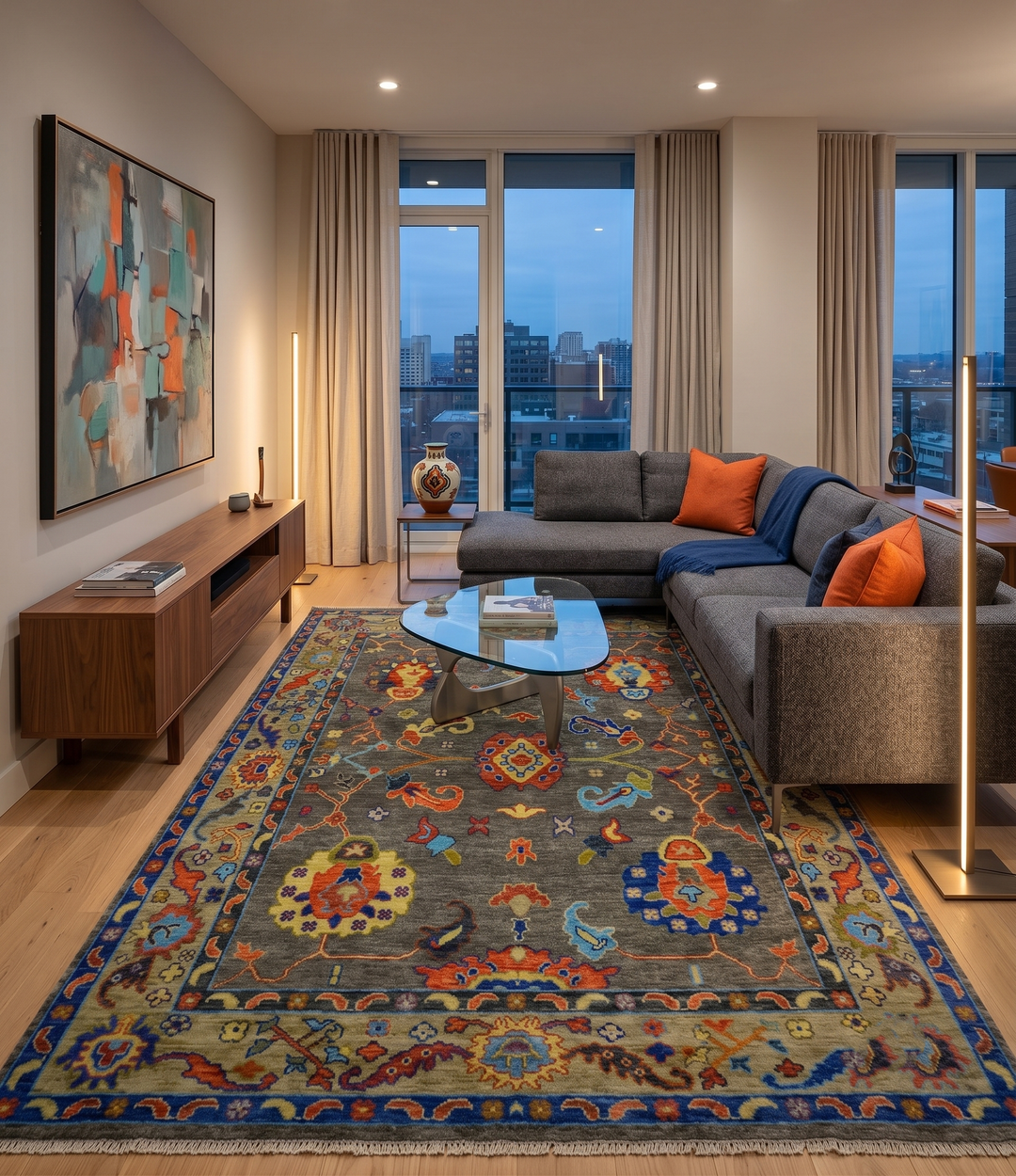 Green and Beige Colorful Hand knotted Traditional Oushak Multi Size wool Area Rug