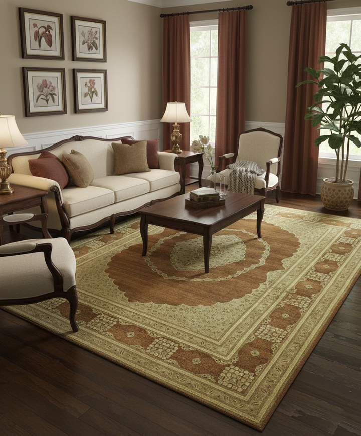 Fine Antique Knotted Traditional Tabriz Brown And Beige Wool Area Rug