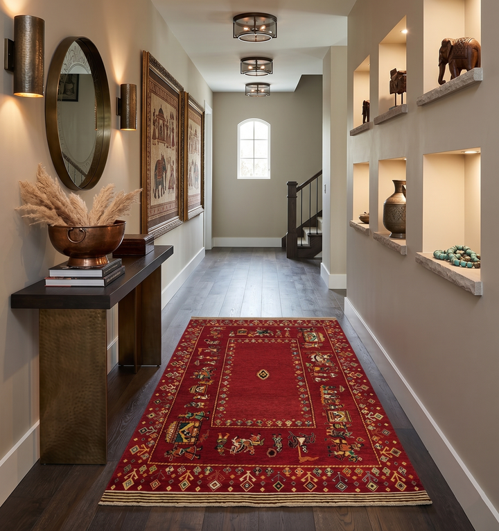 Modern Style Maroon 5x7 Wool Hand Knotted Antique Rug
