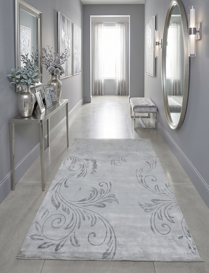 5x8 Hand Woven Silver and Gray Modern Floral Art Silk Rug