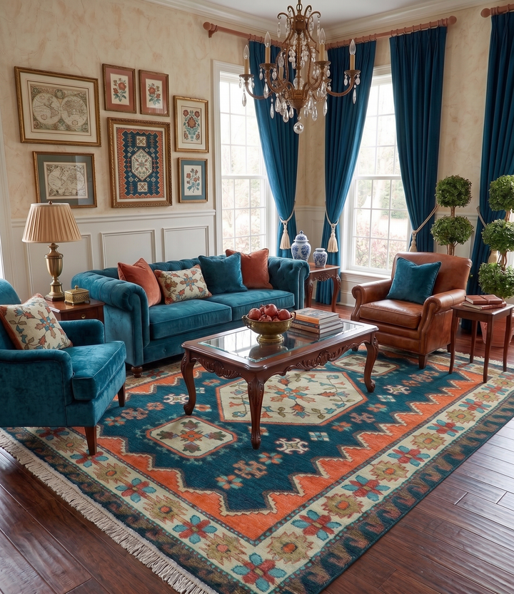 Custom Made Traditional Blue And Ivory Hand Knotted Wool Rug