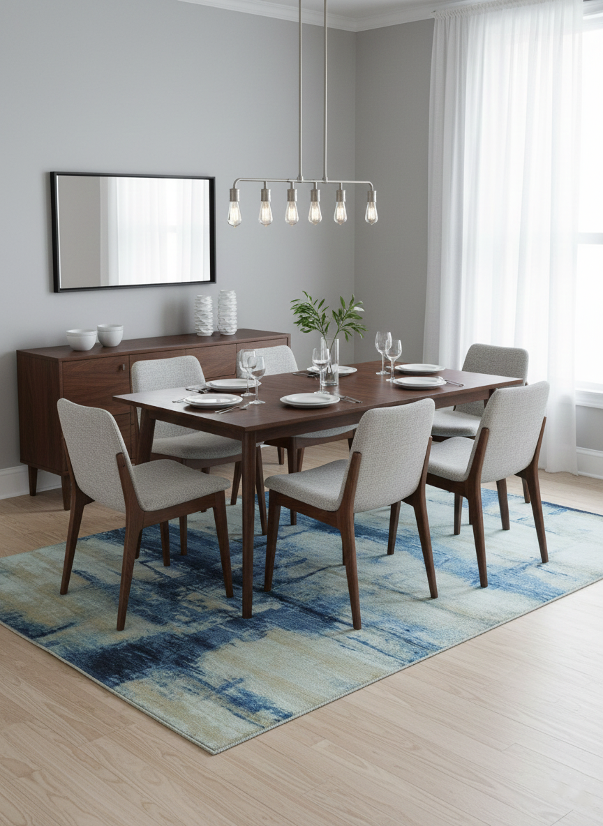 Modern Abstract Design Blue And Ivory Hand Knotted 6x9 Bamboo Silk Area Rug