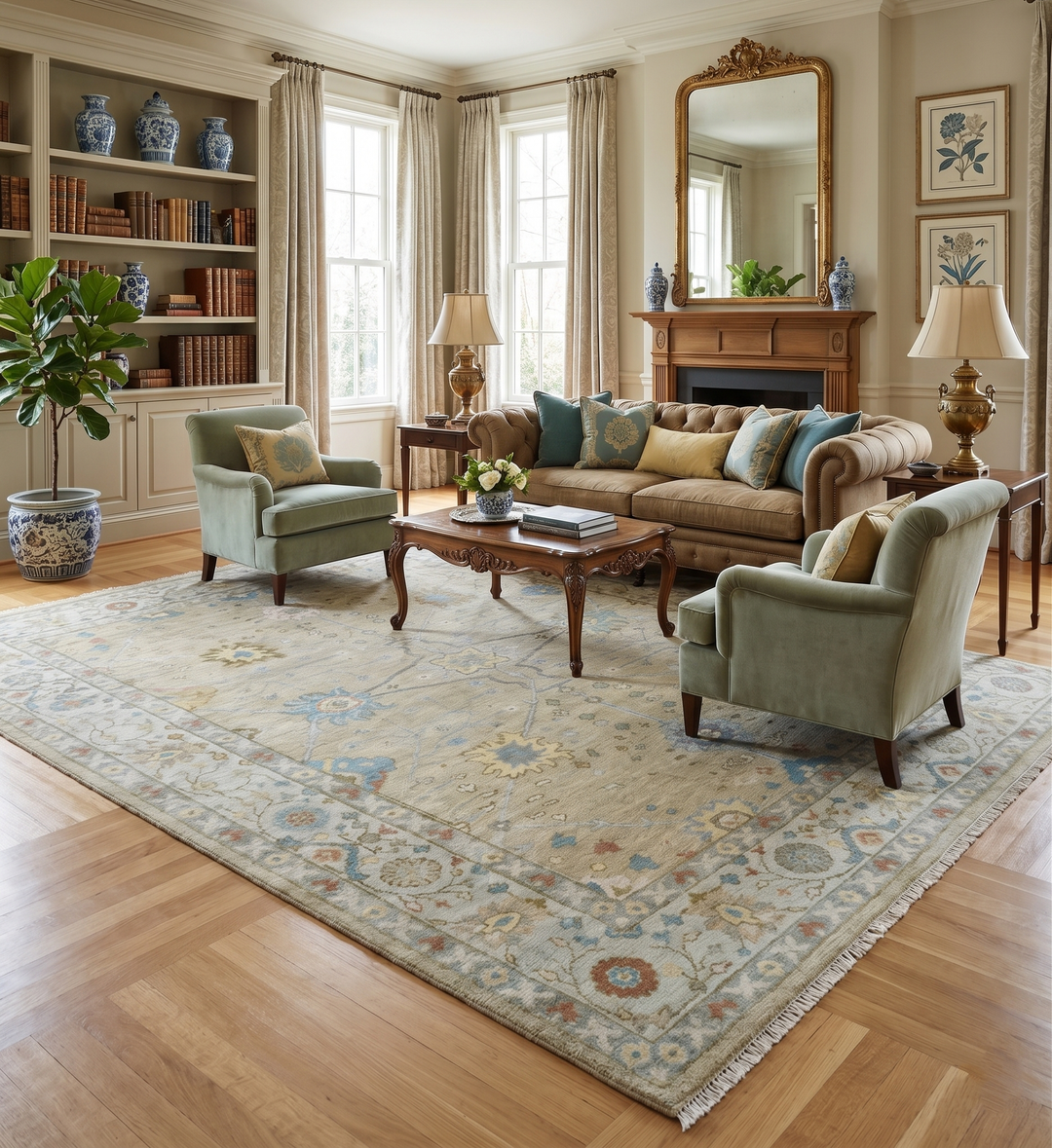 Hand Knotted Beige and Ivory Traditional  Floral Wool Area Rug