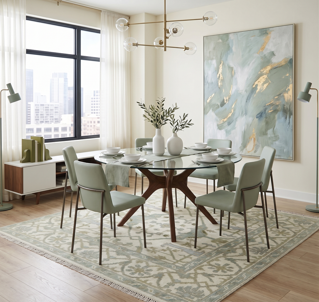 Hand Knotted Oriental Oushak Ivory and Teal Wool Area Rug