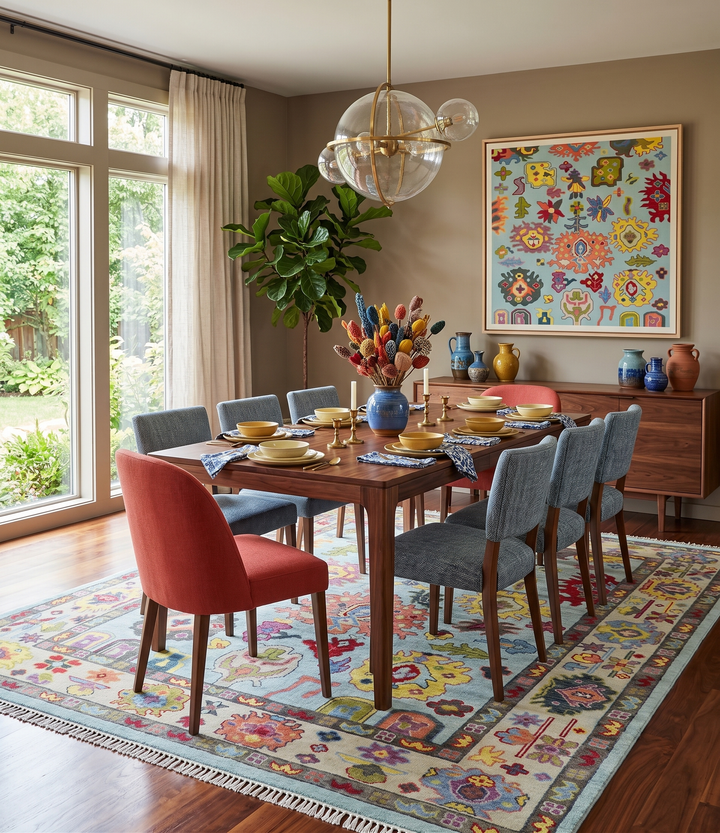Custom Made Hand Knotted Modern Oushak Blue and Beige Wool Area Rug