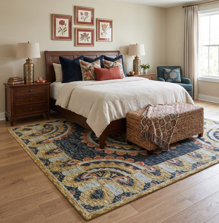Ready to Ship Hand Tufted 8x10 Gold And Black Traditional Design Wool Rug