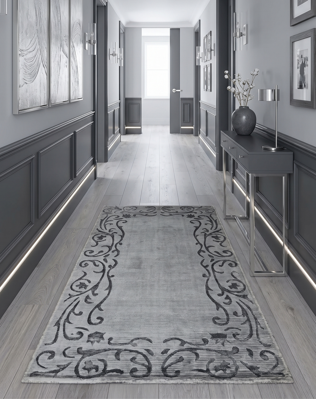 3x5 Hand Woven Silver and Gray Modern Floral Art Silk Rug